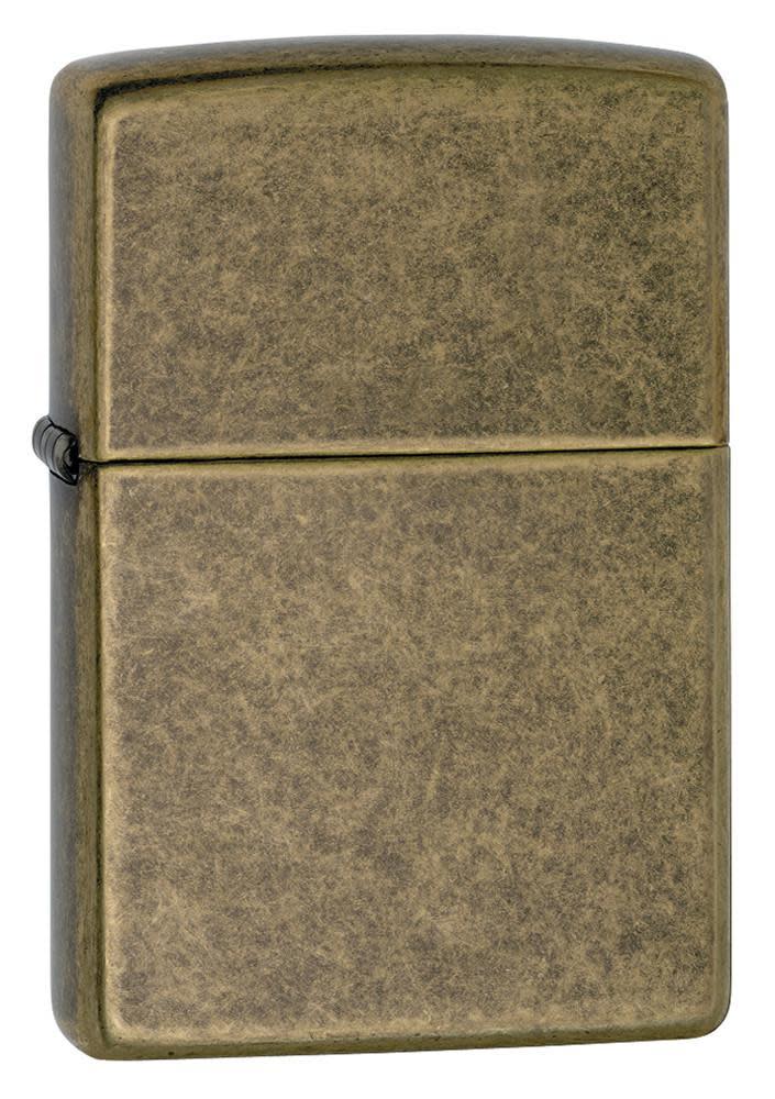 Front shot of Antique Brass Windproof Lighter standing at a 3/4 angle