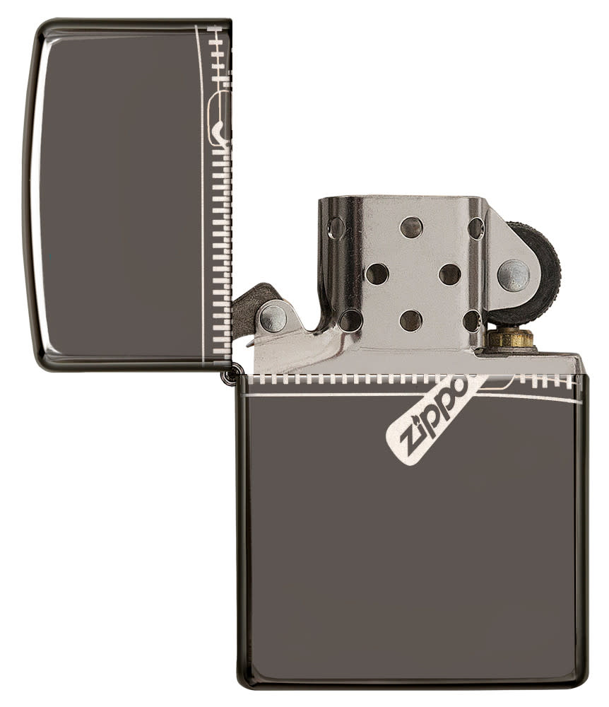 Zippo Zipper Design Windproof Lighter with its lid open and unlit.