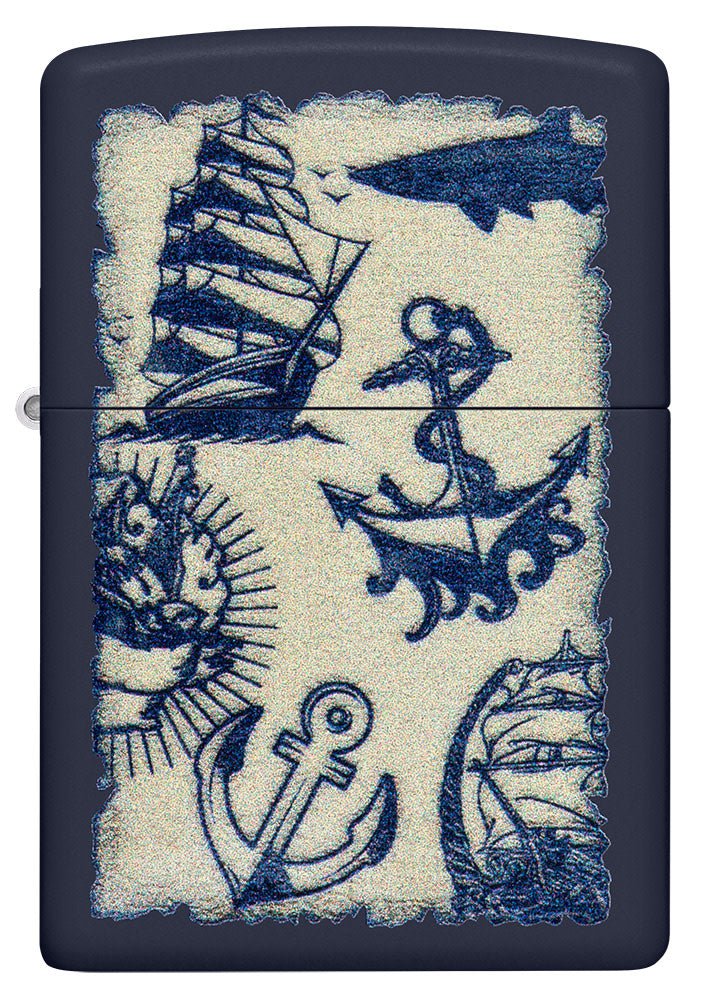 Front shot of Nautical Design Navy Matte Windproof Lighter.