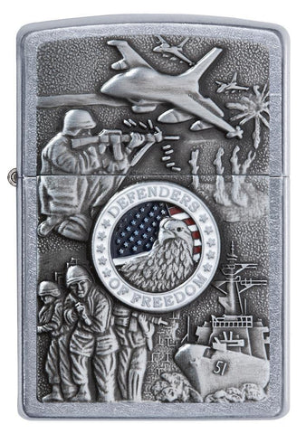 Front view of United States Military Joined Forces Emblem Design Street Chrome Lighter
