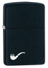 Front shot of Black Matte Pipe Lighter with White Pipe Corner Symbol standing at a 3/4 angle