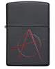 Front view of Red Anarchy Symbol on Black Matte Windproof Lighter