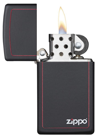 1618ZB, Zippo Slim Black Matte Open, Lit