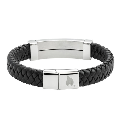 Steel Bar Braided Leather Bracelet