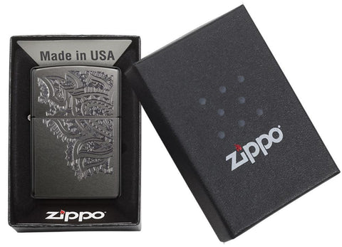 Iced Paisley Gray Windproof Lighter in its packaging