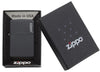 Front view of the Black Matte with Zippo Logo Lighters in one box packaging