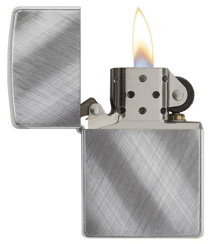 Diagonal Weave Windproof Lighter open and lit
