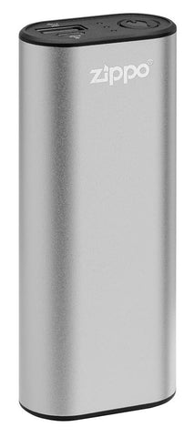 Silver HeatBank® 6 Rechargeable Hand Warmer standing at a slight angle