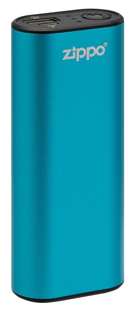 Blue HeatBank® 6 Rechargeable Hand Warmer standing at a slight angle