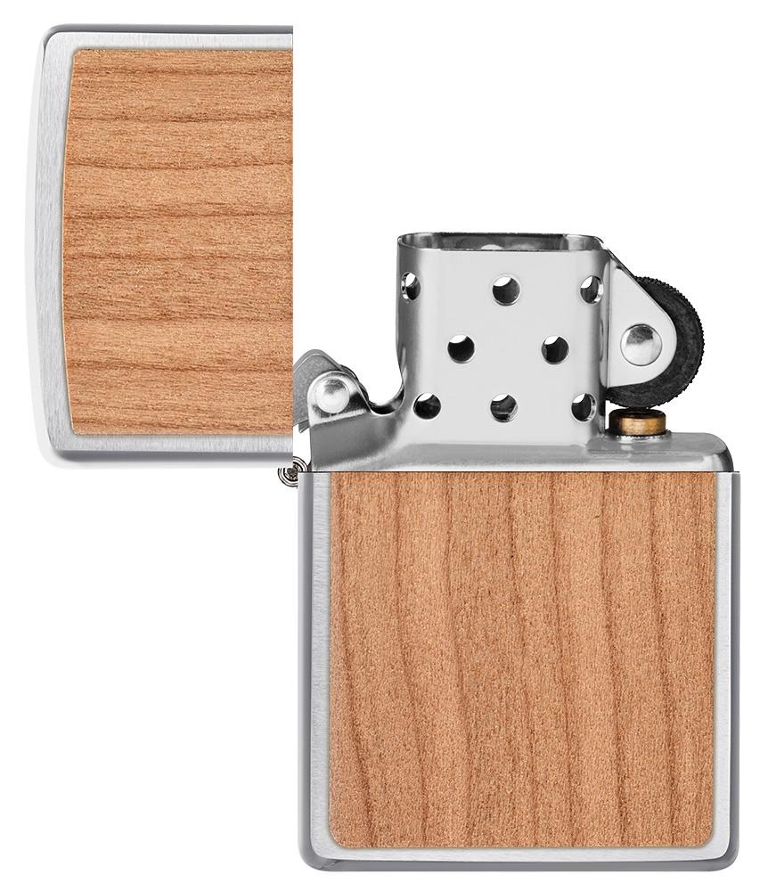 WOODCHUCK USA Cherry Emblem Windproof Lighter with its lid open and unlit