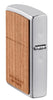 WOODCHUCK USA Cherry Emblem Windproof Lighter standing at an angle showing the back and hinge side of the lighter