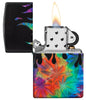 Leaf Flame Multi Color Design 540 Color Windproof Lighter with its lid open and lit