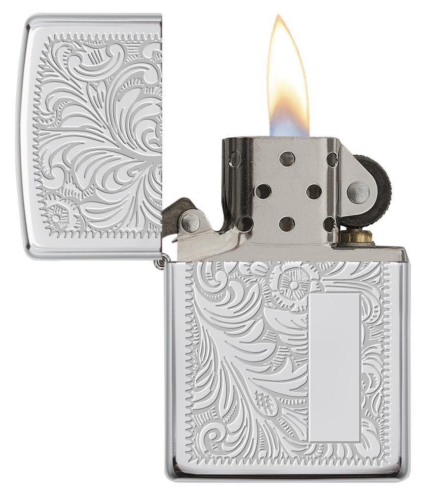 352, Venetian Design with Initial Panel, Lustre Engraving on High Polish Chrome Finish