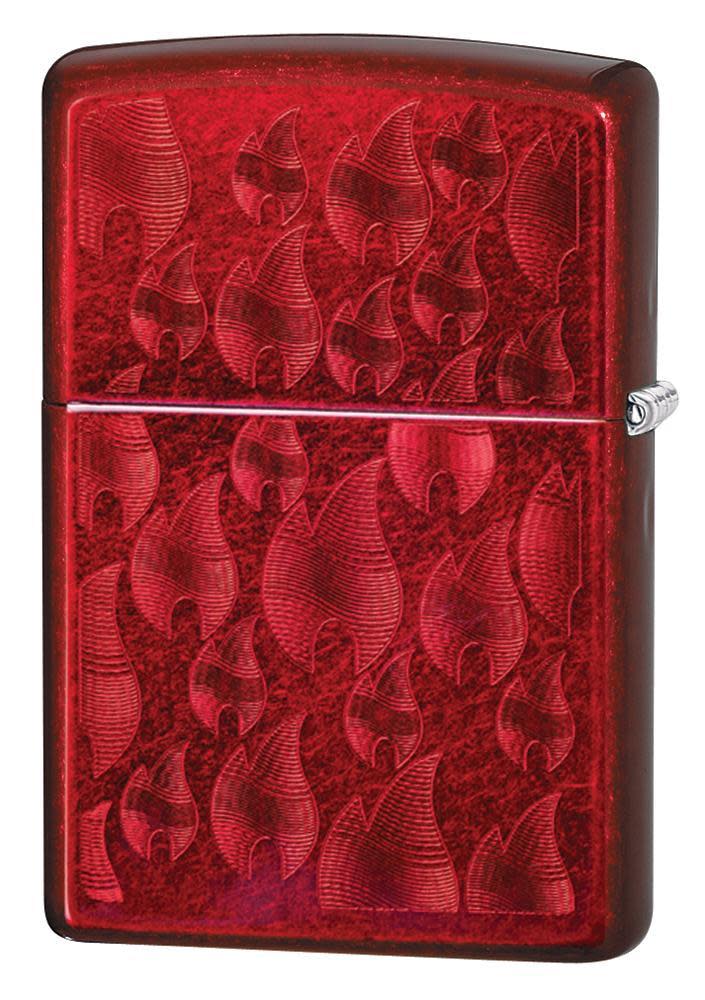 Iced Zippo Flame Design Candy Apple Red Lighter back  3/4 view