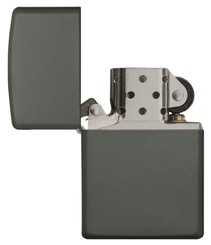 Front view of the Green Matte Classic Lighter open and unlit