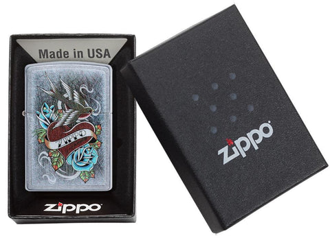 Vintage Tattoo Zippo Windproof Lighter in packaging
