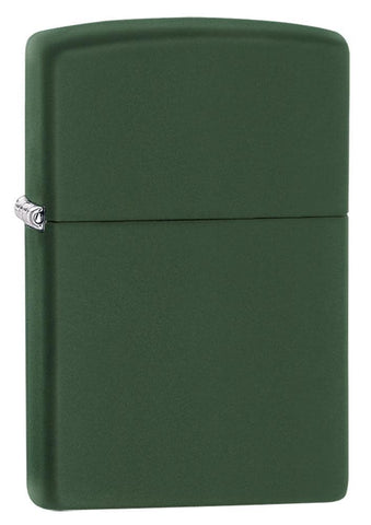 Front view of the Green Matte Classic Lighter shot at a 3/4 angle 