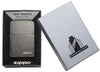 Front view of the Black Ice 1941 Replica with Zippo logo Lighter in one box packaging