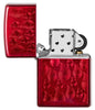 Iced Zippo Flame Design Candy Apple Red Lighter open and unlit