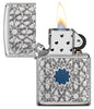 Front view of the Star Pattern Lighter, open and lit 