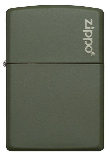 Front view of the Green Matte with Zippo Logo Lighter