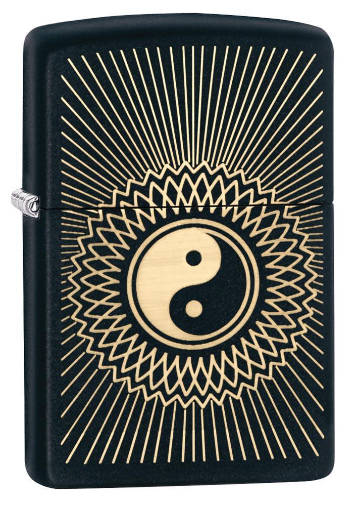 Front shot of Yin & Yang 2 Black Matte Windproof Lighter standing at a 3/4 angle.