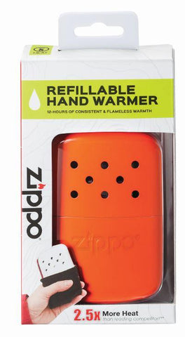 12-Hour Orange Refillable Hand Warmer in the packaging
