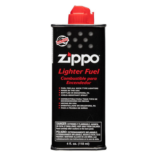 Front of 4 Fluid Ounce Zippo Lighter Fuel standing