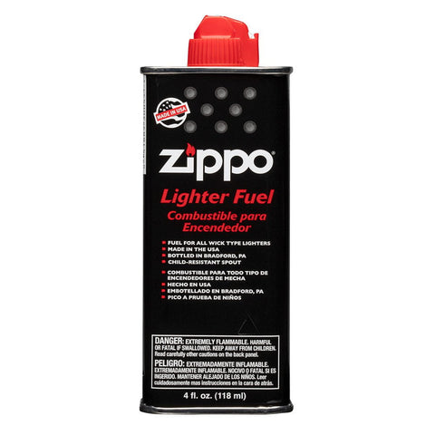 Front of 4 Fluid Ounce Zippo Lighter Fuel standing