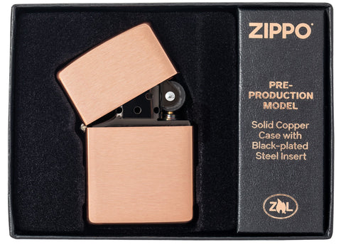 Classic Solid Copper Windproof Lighter in it's packaging.