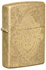 Front shot of Henna Tattoo Design Tumbled Brass Windproof Lighter standing at a 3/4 angle.