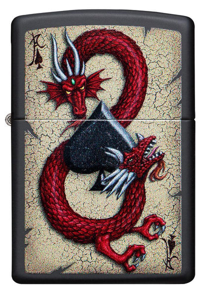 Front view of Dragon Ace Design Black Matte Windproof Lighter