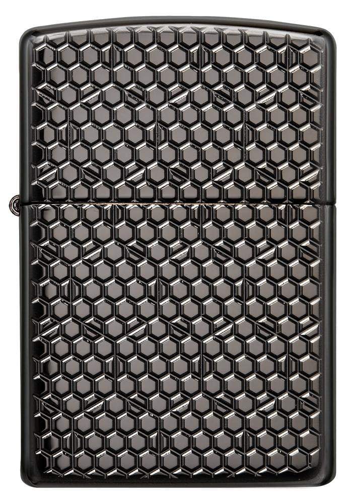 Front view of Hexagon Design Black Ice Windproof Lighter