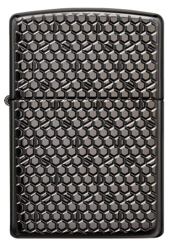 Front view of Hexagon Design Black Ice Windproof Lighter