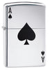 Black Ace of Spades Card High Polish Chrome Windproof Lighter 3/4 View
