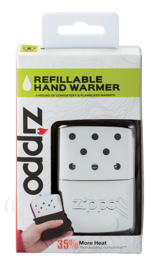 6-Hour High Polish Chrome Refillable Hand Warmer in its packaging