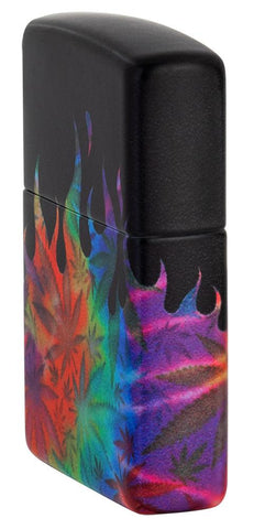 Angled shot of Leaf Flame Multi Color Design 540 Color Windproof Lighter showing the front and right side of the lighter