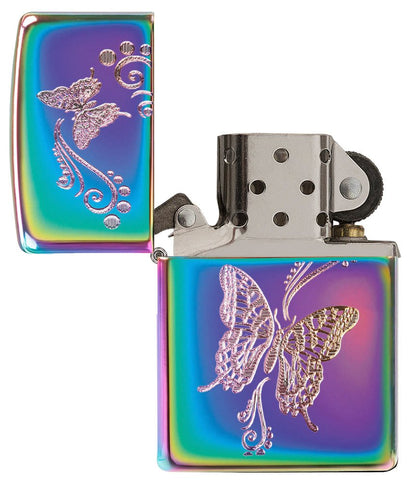 Butterfly Multi Color Lighter open and unlit.