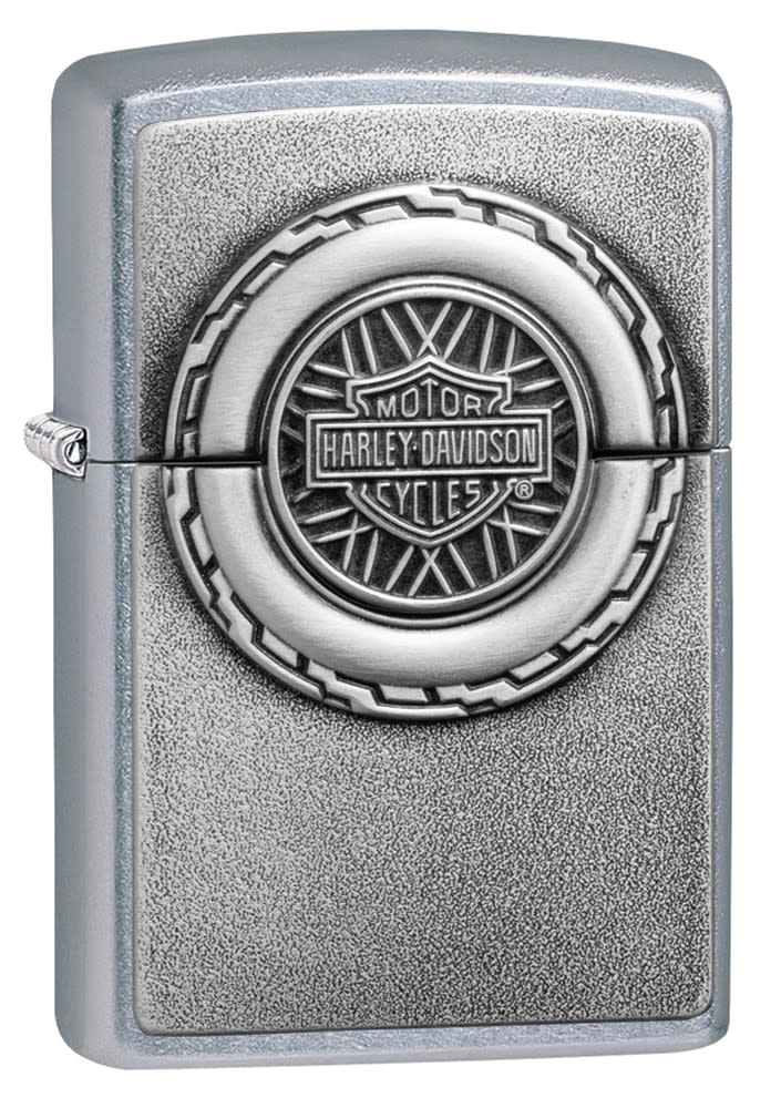 Harley-Davidson® Engine Surprise Emblem Street Chrome Lighter facing forward at a 3/4 angle