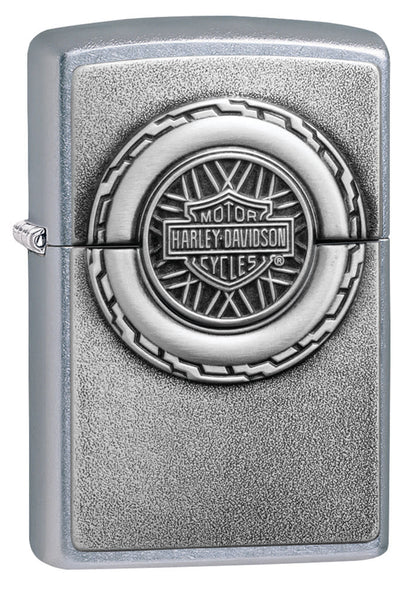 Harley-Davidson® Engine Surprise Emblem Street Chrome Lighter facing forward at a 3/4 angle