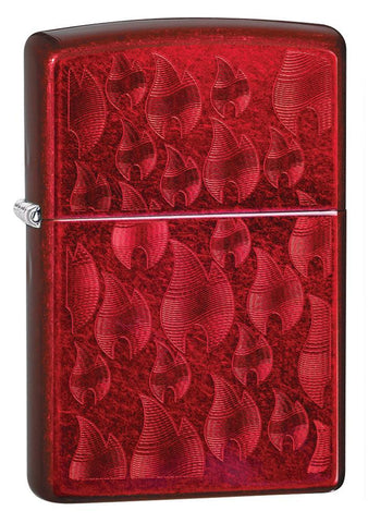 Iced Zippo Flame Design Candy Apple Red Lighter 3/4 View