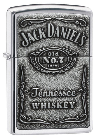 Jack Daniel's Tennessee Whiskey Emblem High Polish Chrome Windproof Lighter 3/4 View