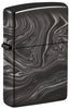 Front shot of Marble Pattern Design High Polish Black Windproof Lighter standing at a 3/4 angle.