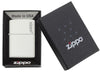 Classic White Matte Zippo Logo Windproof Lighter in its packaging