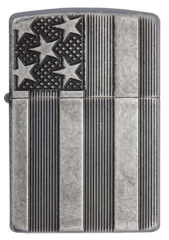 Front view of American Flag Armor Antique Silver Plate Windproof Lighter