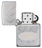 Ford High Polish Chrome Windproof Lighter with its lid open and unlit