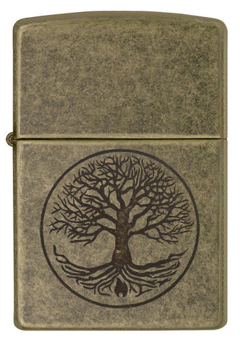 Front shot of Tree of Life Antique Brass Windproof Lighter