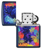 Sea Life Design Navy Matte Windproof Lighter with its lid open and unlit
