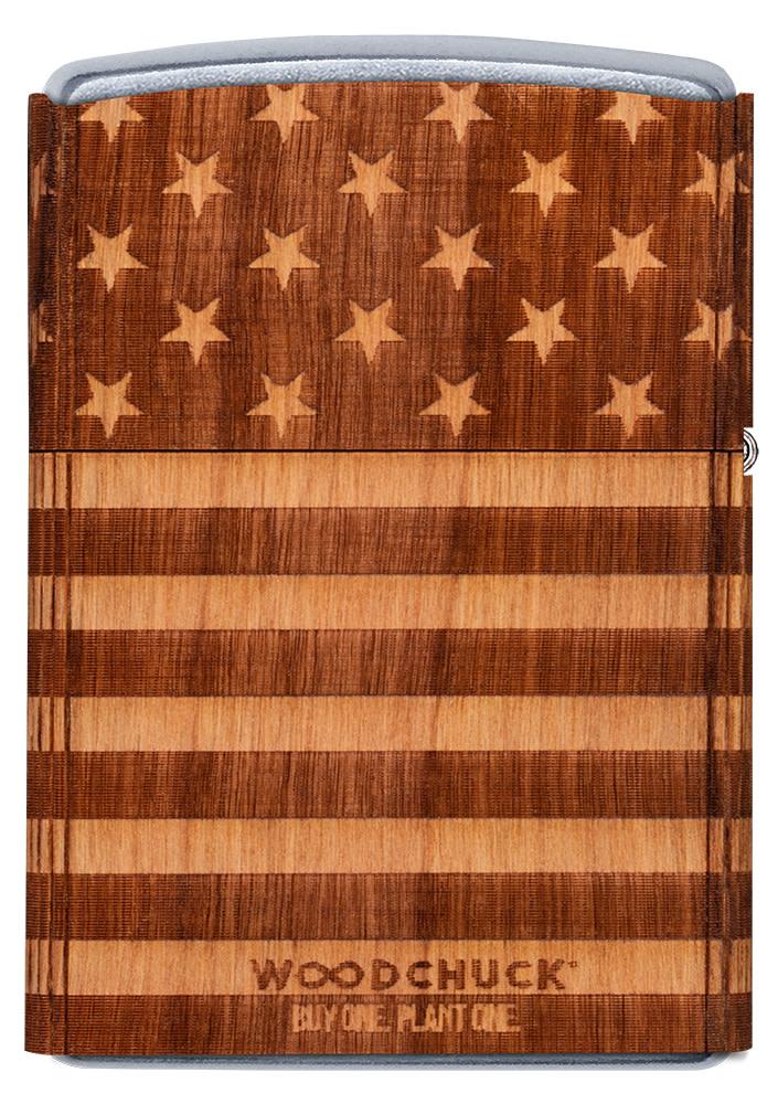 Back shot of WOODCHUCK USA American Flag Wrap Windproof Lighter