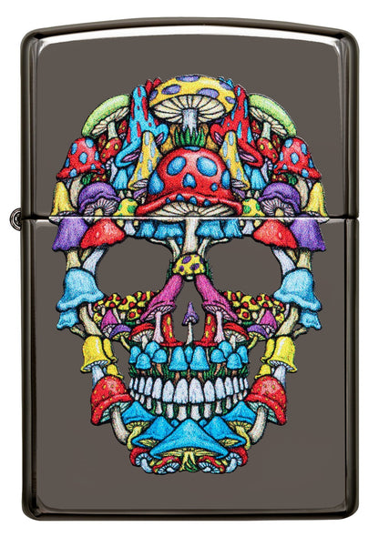 Front shot of Mushroom Skull Design Black Ice Windproof Lighter.